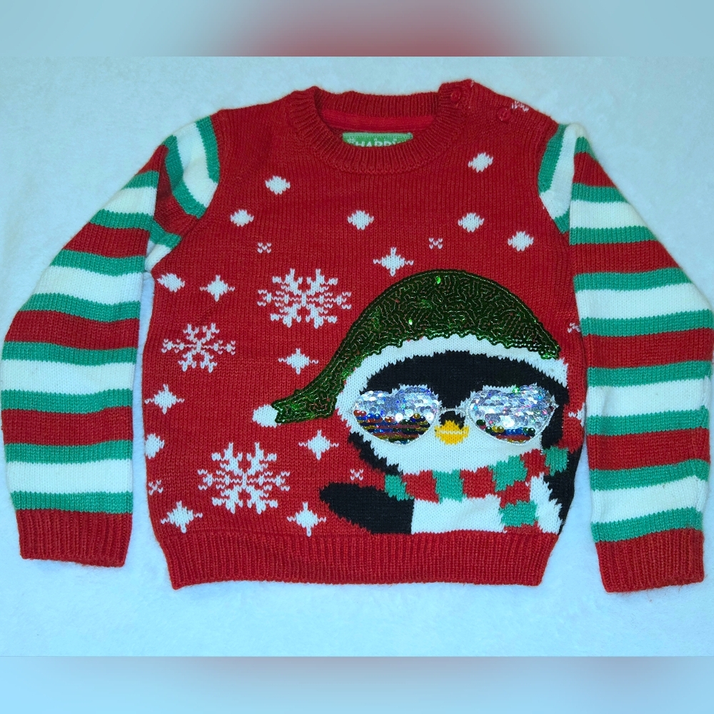 Toddler Christmas Sweater With Cool Pengui  3-4T